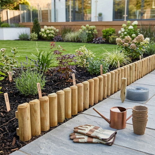 Wooden Edge Log Garden Lawn Border Edging Panel - Pack 12 2