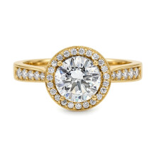(P) Jewelco London Ladies Solid 9ct Yellow Gold Round Brilliant Cubic Zirconia Wed-fit Halo Travel Proposal Ring 1.00CT - JRN603