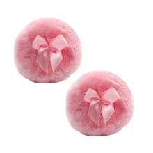 2St Roze Make-Up Poederpuffs Fluffy Met Decoratieve Strik