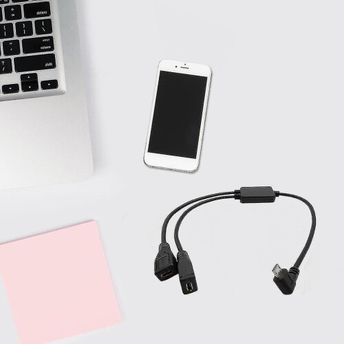 (Left bend) Y Splitter Cable with Built-in Chip, 30cm, Compatible with Micro USB for Stable Charging and Anti-Interference Data Transfer 1