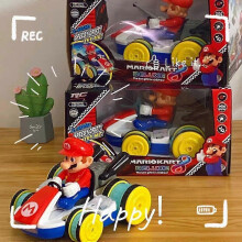 Children's stunt car with lights and music, 2.4G four-way Mario remote control car, 4WD go-kart, drifting toy car, mushroom head, rechargeable model 1