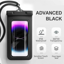 Custodia impermeabile IPX8 per telefoni fino a 7,2" con cordino, colore nero.
