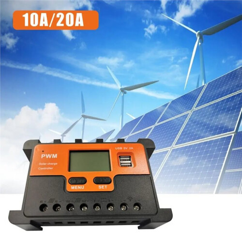 20A Solar Controller 12V 24V AUTO LCD PWM Regulator with USB for Solar Panel PV Baterry Charger Lights 2