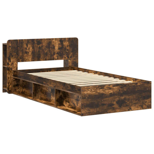 VidaXL vidaXL Bed Frame with Storage Smoked Oak 100 x 200 cm Engineered Wood 1