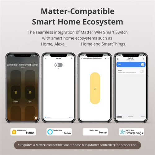 6 Gang Matter WiFi  Light  Neutral Wire Required SmartThing APP, Voice & Remote Control Timer Scene 2