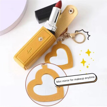 Lipstick Bag Keychain Lobster Clip Stainless PU Leather Lipstick Container with Heart Pendant Purse Key Organizer