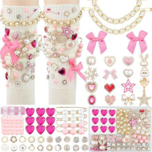 87 Pcs Junk Socks Charms Kit, Brooches and Pins for Women,Shoe Charms with Bows,Sneakers DIY Kit with Rhinestones Chains