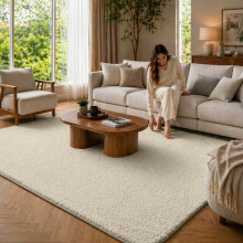 (200x290cm, Beige) Pashmina Shaggy Rug – Soft Faux Fur Fluffy Area Rug with Non Slip Rubber Backing Living Room & Home Decor Carpet