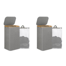 2X 110L Laundry Hamper with Handle and Lid,Collapsible Basket Organizer with Removable Inner Bag for Clothes Toys Grey
