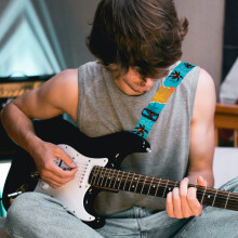 1Blauwe Leren En Katoenen Gitaar Schouderband Met Creatief Design