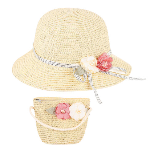 1Set Kinder Strohoed Set Met Zonbescherming En Beige