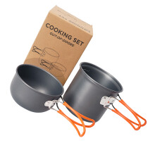 1Set Aluminium Camping Pot Outdoor Kookset Met Vouwhandvat En Kleur