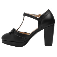 1Paar Zwarte Dames Sandalen Met Chunky Hak En Strik Elegant
