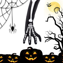 2 Paar Halloween Skeleton Handschuhe mit Skeleton Armmanschette Vollfinger Langarm Skeleton Handschuhe für Kinder und Erwachsene