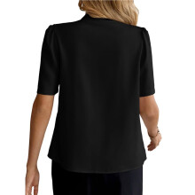 Women Blouses Dressy Casual Summer Short Sleeve Button Down Shirts Business Work Tops Black S