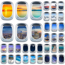 3pcs/set Airplane Window Decal Three-dimensional Self Adhesive Window View Landscape Wall Decor Airplane Wall Stickers for Home 2025