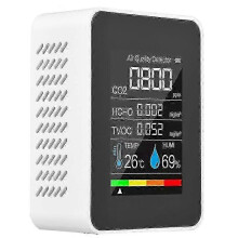 Portable 5-in-1 Gas Detector with LCD Color Screen, CO2 Monitor & Built-in Battery, White Ventilated Housing 25-26