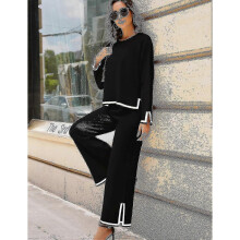 Women's 2 Piece Outfits Long Sleeve Knit Sweater Top Wide Leg Pants Lounge Sets Tracksuits-Good 2025
