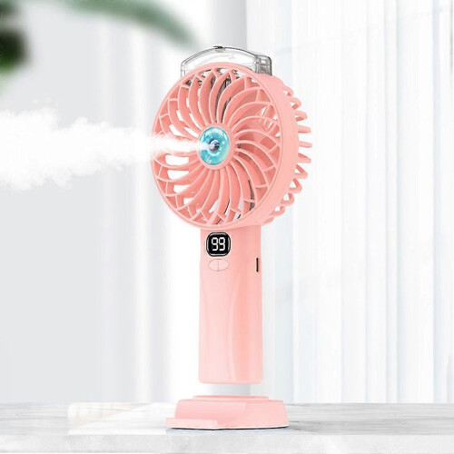 (Pink) Fan USB Handheld Portable Rechargeable Spray Modes Cooling Indoor