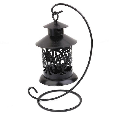 Ancient Candlestick Tea Light Stand Moroccan Style for Light Use Black