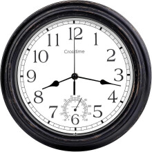 Outdoor Clock Waterproof with Thermometer Quality Quartz Retro Vintage Indoor Outdoor Wall Clocks for Garden Patio Pool Home Decor,12 Inch/30 Cm Bronz