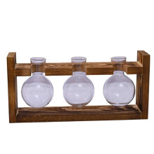 Glass Plant Terrarium 3 Bulbs Propagation Station with Wood Stand Indoor Garden Planter, Hydroponic Vase & Desktop Decor