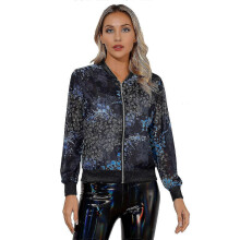 Womens Floral Print Sheer Outerwear Long Sleeve Front Zipper Rib Trim Breathable Chiffon Baseball Jacket Coat for Daily Wear 2025