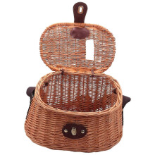 Wicker Fishing Creel Basket, Adjustable Shoulder Strap, Leather Hinges, for Fishing, Hiking, Camping, 35x24x20cm