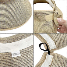 Women Sun Visors Foldable Straw Hats Summer Beach Packable Hat Floppy Wide Brim Cap Deep Style, Adjustable Size 25-26