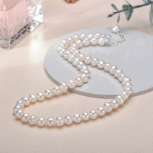 6-7mm Freshwater Cultured Pearl Necklace for Women, Real Chokers Pearl Necklace, Women's Sterling Silver Pearl Strand Necklaces 25-26