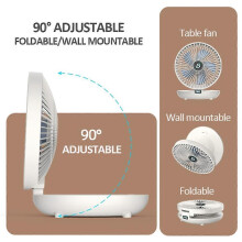 (White) 2IN1 Folding Desktop Fan Portable Air Conditioner Wall Mounted Fan Rechargeable with 3 Gears for Home Office Blue
