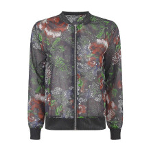 Womens Floral Print Sheer Outerwear Long Sleeve Front Zipper Rib Trim Breathable Chiffon Baseball Jacket Coat for Daily Wear 2025
