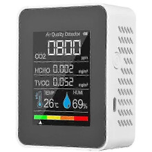 Portable 5-in-1 Gas Detector with LCD Color Screen, CO2 Monitor & Built-in Battery, White Ventilated Housing 25-26