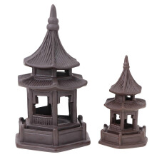 Hexagonal Pavilion Ceramics Adornments Brown for Decoration 2Pcs Set