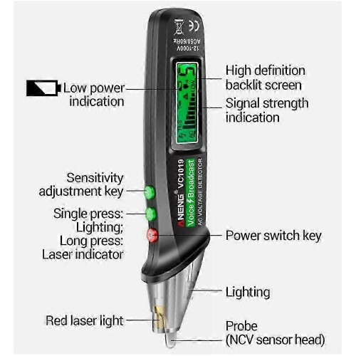 Voltage Detector Non-Contact AC Electrical Tester Pen Sensitivity 12-1000V 1