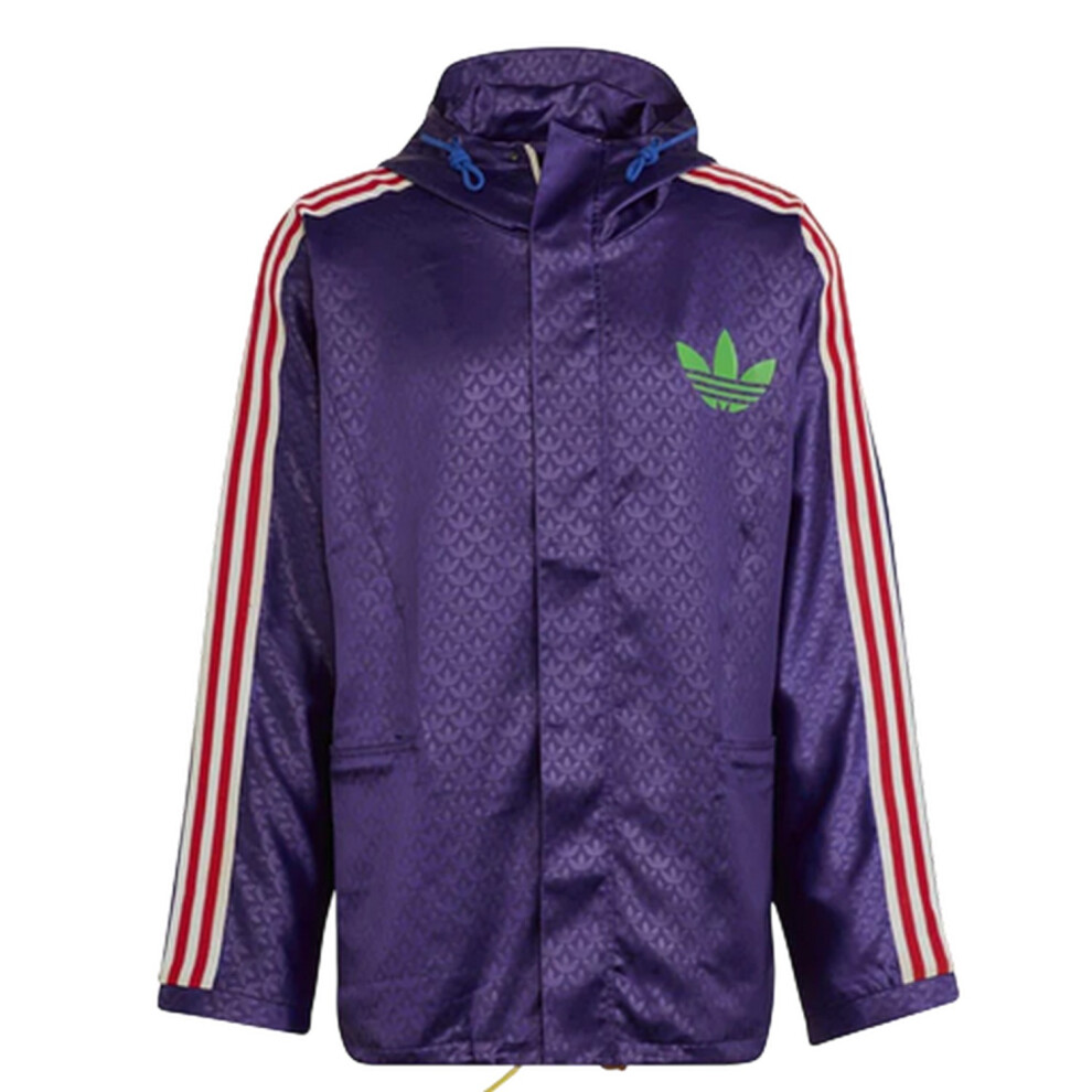 Adidas (L, Purple) Mens Originals All Over Logo Hooded Waterproof Jacket