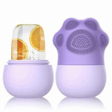 Soft Silicone Ice Roller with Cleansing Brush for Skin Care and Massage - Purple