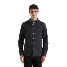 (L, Charcoal) Farah Mens Milners Oxford Long-Sleeved Button-Down Shirt