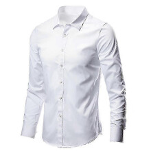 (L, White) Men's Casual Long-Sleeve Button-Down Business Shirt - Model p202411261380