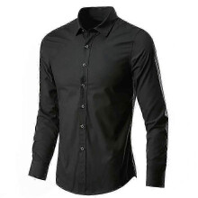 (3XL, Black) Men's Casual Long-Sleeve Button-Down Business Shirt - Model p202411261380