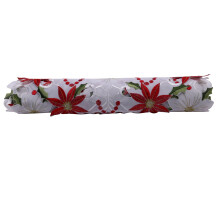2X Christmas Embroidered Table Runner, Luxury Holly Poinsettia Table Runner for Christmas Decorations, 15 x 70 Inch