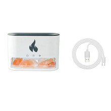Fireplace Humidifier Crystal Salt Rock Fire Lamp 7 Color Flame Aroma Volcano Air Humidifier Essential Oil Diffuser White