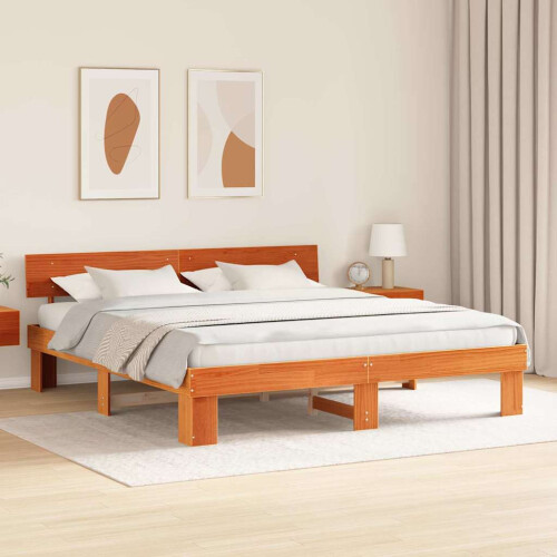 VidaXL vidaXL Bed Frame with Headboard Wax Brown 200 x 200 cm Solid Pine Wood 1