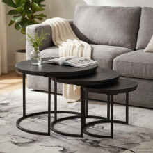 vidaXL Nesting Coffee Tables 3 pcs Black Solid Mango Wood and Steel