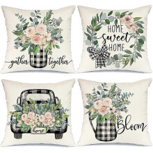 Spring Pillow Covers 18x18 Set Of 4 Home Throw Pillows Spring Decorations Farmhouse Pillows for Sof
