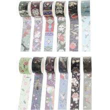 Washi-tejp i vintagestil, 12 rullar, dekorativ scrapbookingtejp i guldfolie