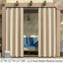 Outdoor Blackout Curtains with Rustproof Steel Grommets (Top & Bottom) - Beige, for Patio Garden Gazebo Porch Sliding Door