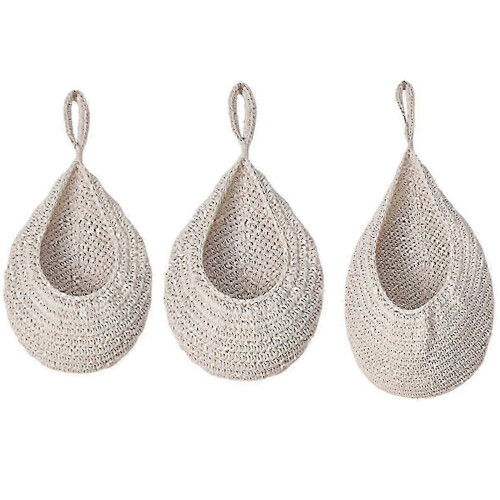 Wall-Mounted Woven Cotton Fruit Storage Basket for Home Decor