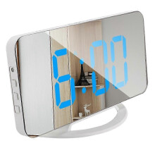 TS-8201 LED Digital Display Table Clock & Makeup Mirror with Auto Photosensitive, White & Blue LED (Kit Included)