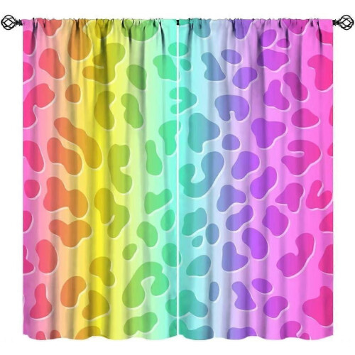 Rainbow Leopard Curtains Neon Gradient Dots 55x39in 2Pcs Kitchen Bedroom Living